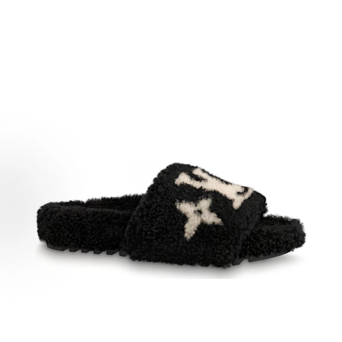 Fuzzy Plush Open Toe Slide Slippers, Unisex Winter Warm Fluffy House Slippers with Vintage Floral Pattern, Non-Slip Sole