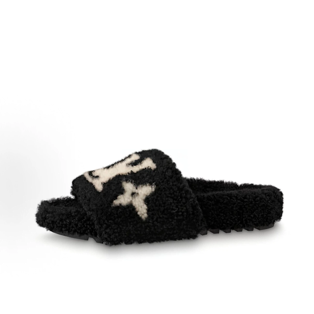 Fuzzy Plush Open Toe Slide Slippers, Unisex Winter Warm Fluffy House Slippers with Vintage Floral Pattern, Non-Slip Sole