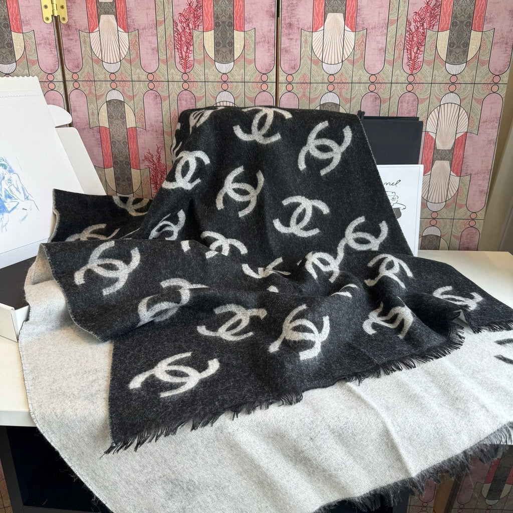 Chanel Reversible Logo Motif Scarf Shawl
